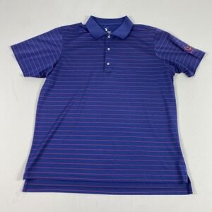 F&G Tech‎ Polo Shirt Mens XL Blue Stripe Golf Performance Stretch Quail East
